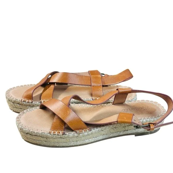 Madewell The‎ Malia espadrille Sandal in Burnished Caramel Leather Size 8 - Picture 2 of 7